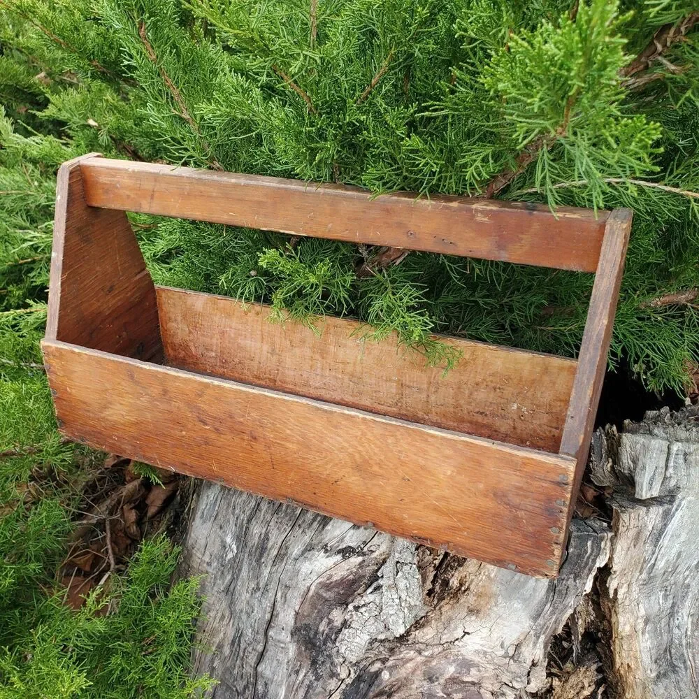 Vtg Primitive Wood Carpenter Tool Box/Rustic Cottage Garden Plant Flower Display